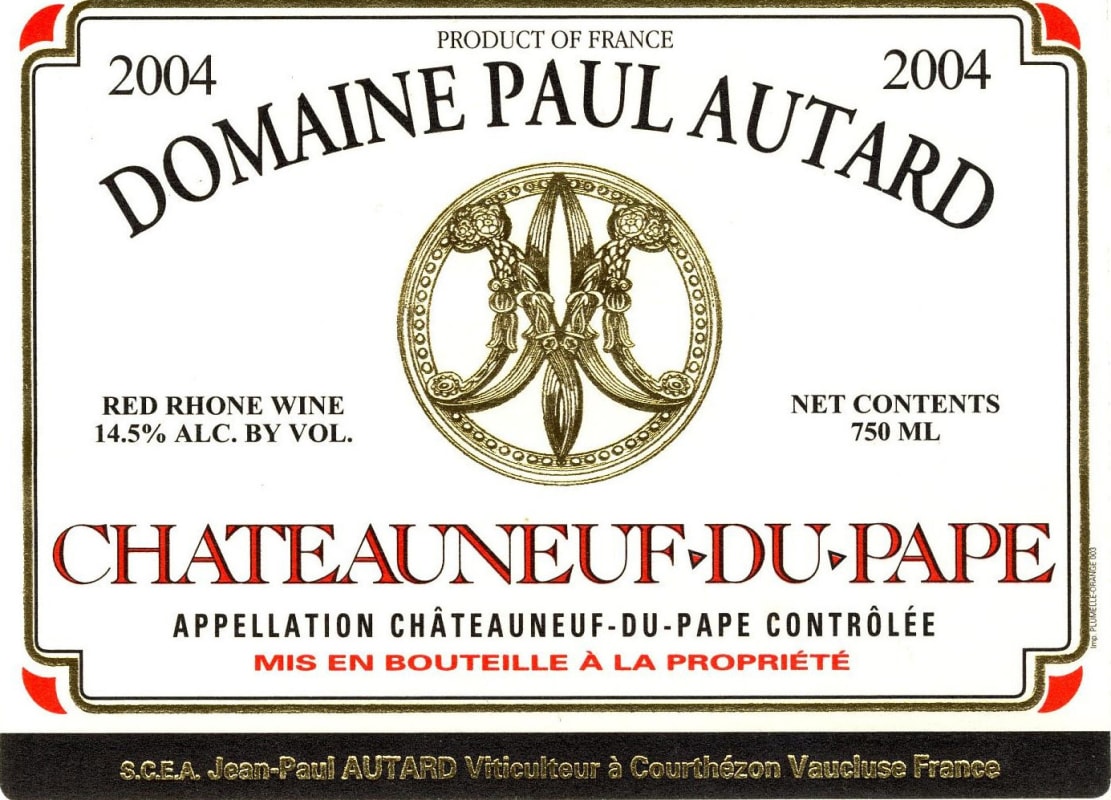 Domaine Paul Autard Chateauneuf-du-Pape 2004 Front Label