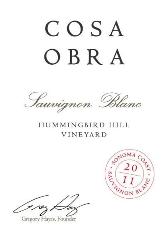 Cosa Obra Hummingbird Hill Vineyard Sauvignon Blanc 2011 Front Label