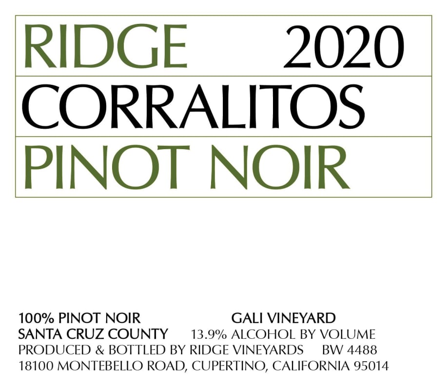 Ridge Corralitos Pinot Noir 2020 Front Label