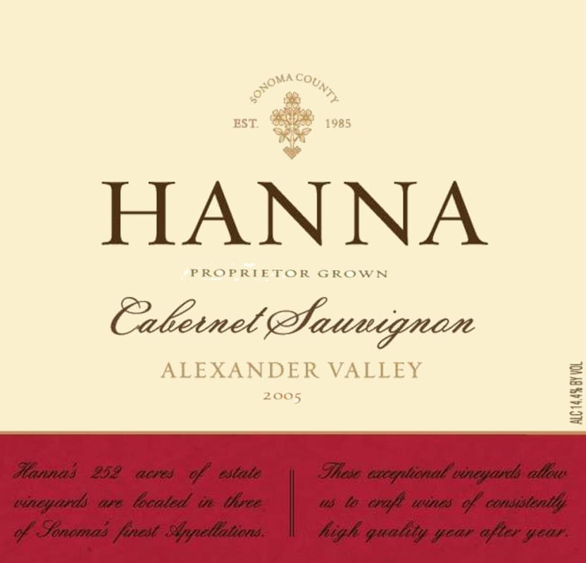 Hanna Alexander Valley Cabernet Sauvignon 2005 Front Label