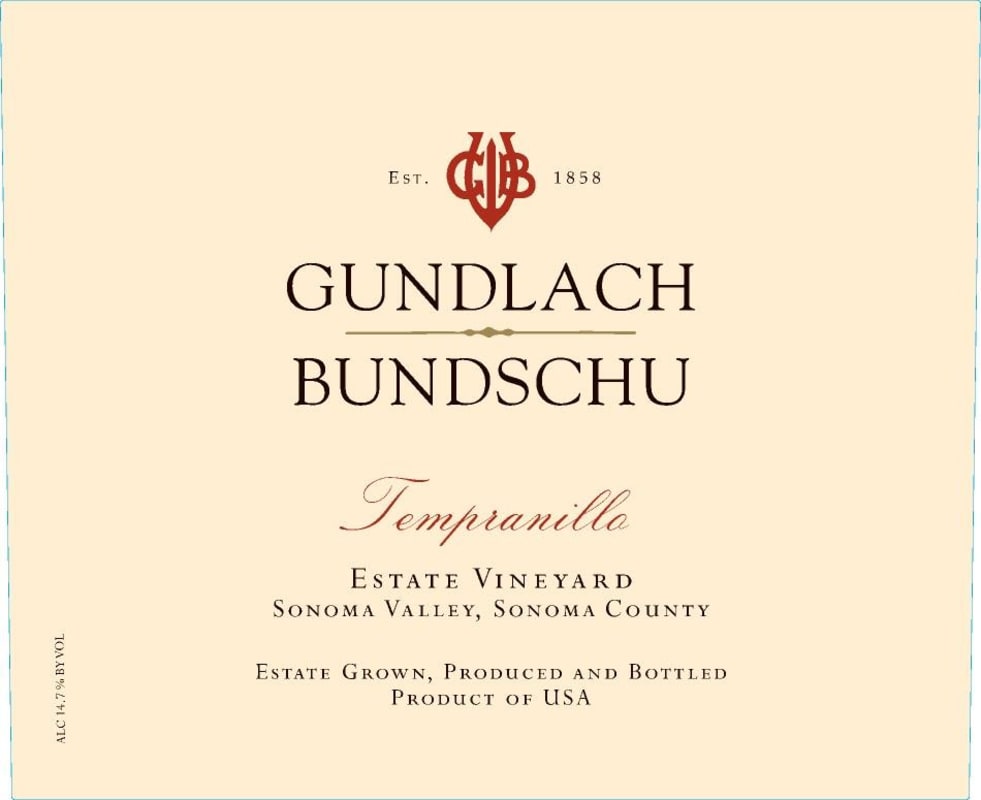 Gundlach Bundschu Estate Vineyard Tempranillo 2014 Front Label