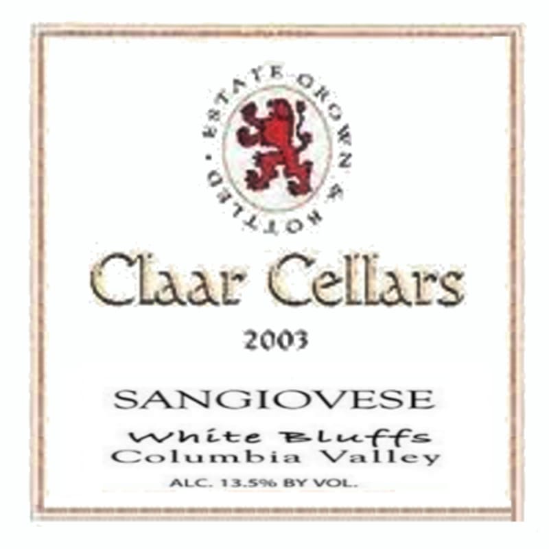 Claar Cellars White Bluffs Vineyard Sangiovese 2003 Front Label