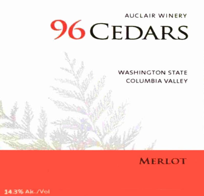 Auclair Winery 96 Cedars Merlot 2011 Front Label