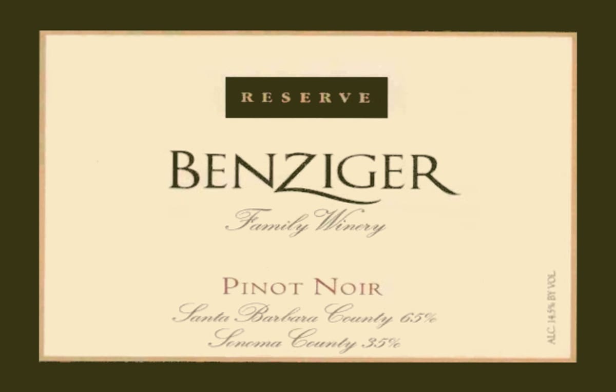 Benziger Reserve Pinot Noir 2010 Front Label