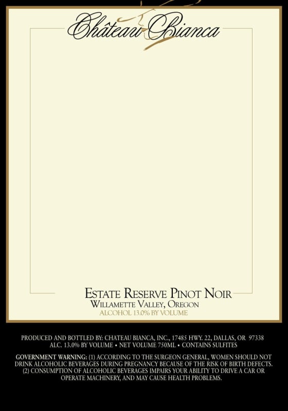 Chateau Bianca Wetzel Estate Reserve Pinot Noir 2002 Front Label