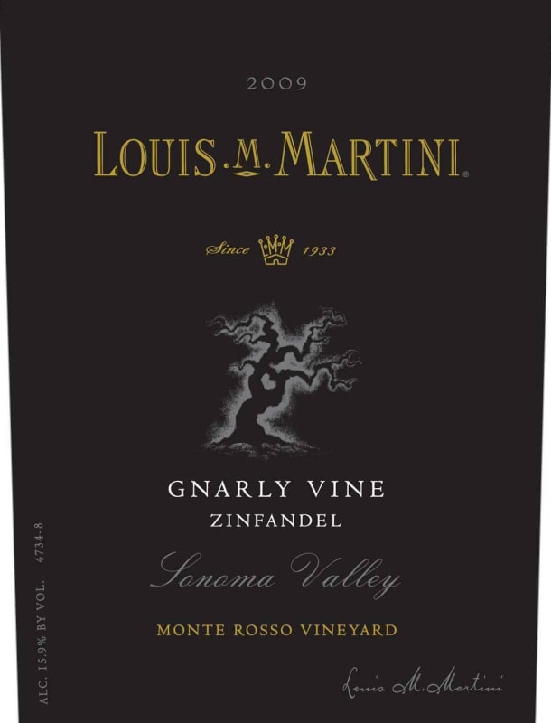 Louis Martini Monte Rosso Vineyard Gnarly Vine Zinfandel 2009 Front Label