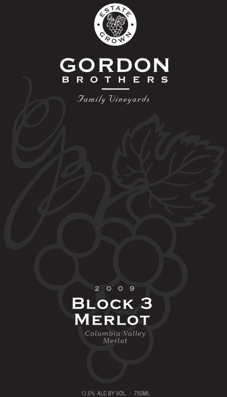 Gordon Estate Winery & Vineyards Brothers Block 3 Merlot 2009 Front Label