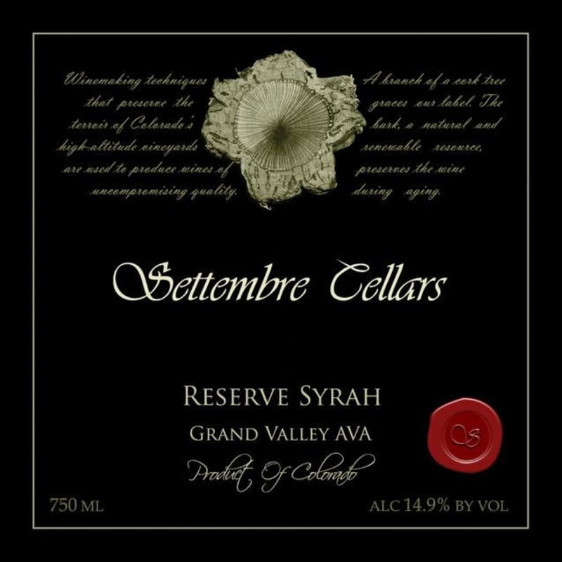 Settembre Cellars Reserve Syrah 2010 Front Label