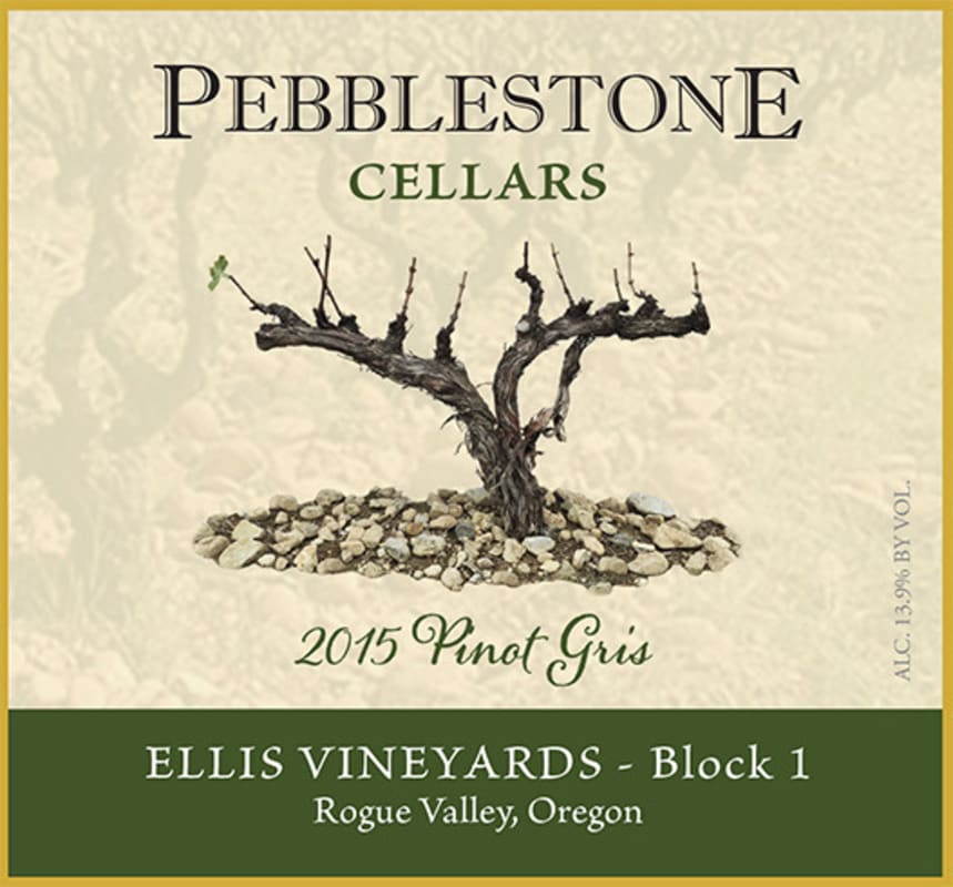 Pebblestone Cellars Ellis Vineyards Block 1 Pinot Gris 2015 Front Label