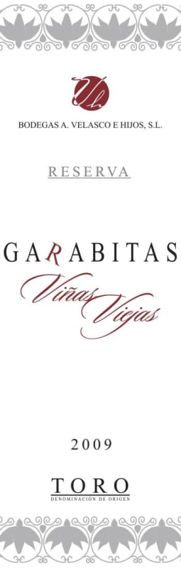 Bodega A. Velasco E Hijos Garabitas Seleccion Vinas Veijas Roble 2009 Front Label