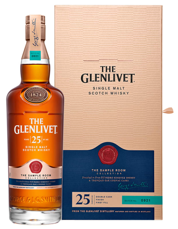 Glenlivet 25 Year The Sample Room Collection Single Malt with Gift Box Front Bottle Shot