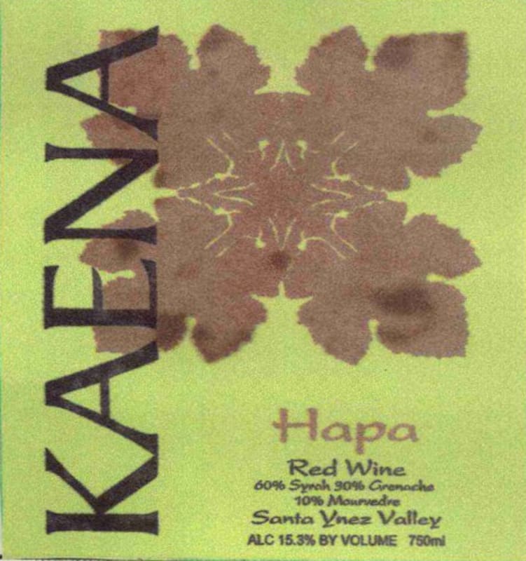 Kaena Wines Hapa Red 2014 Front Label