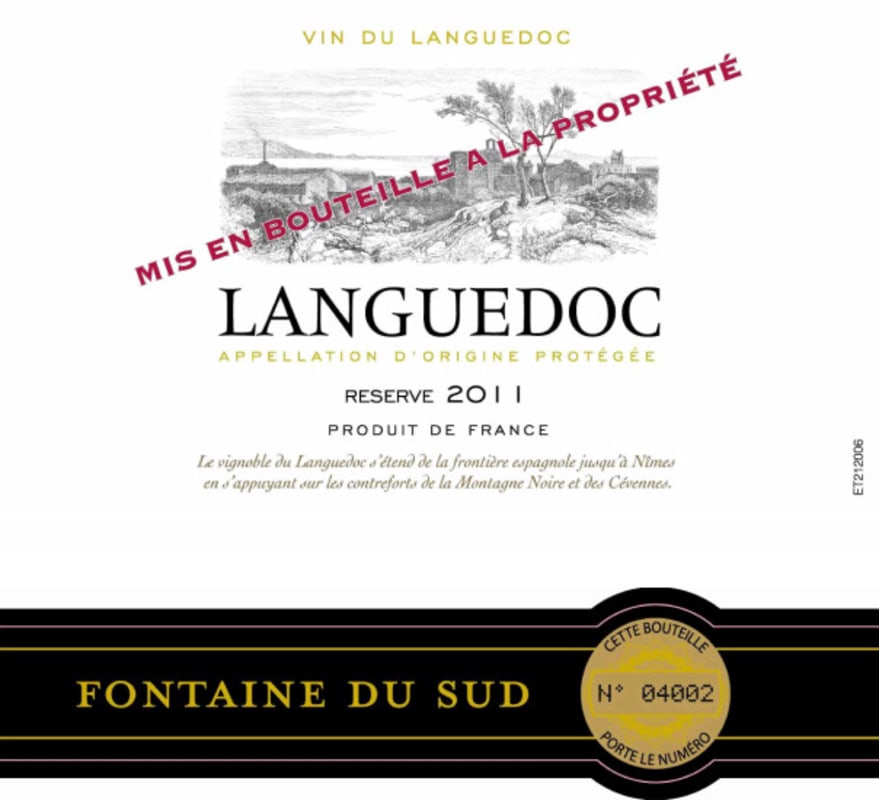 Fontaine du Sud Languedoc Reserve 2011 Front Label