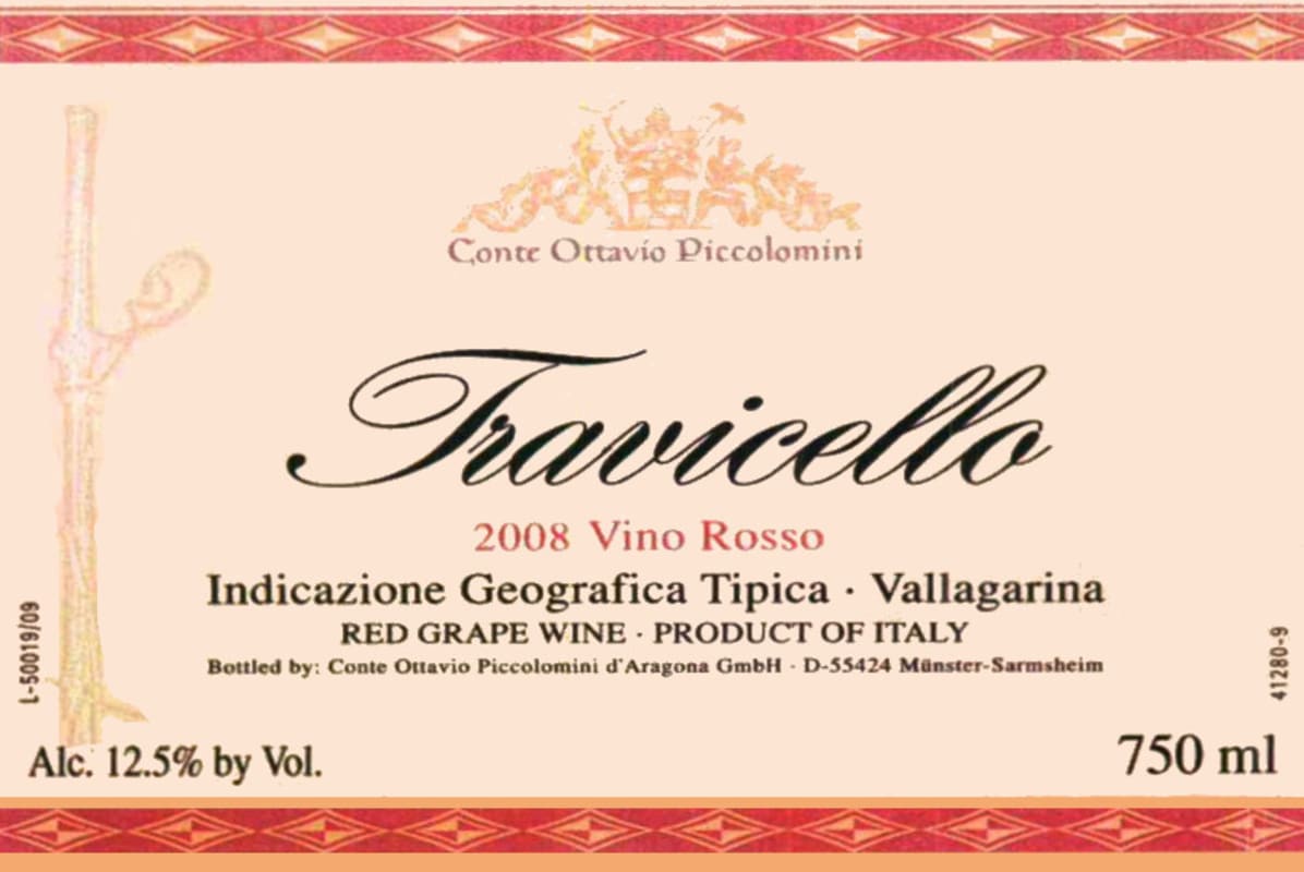 Conte Ottavio Piccolomini d'Aragona srl Vallagarina Travicello Rosso 2008 Front Label