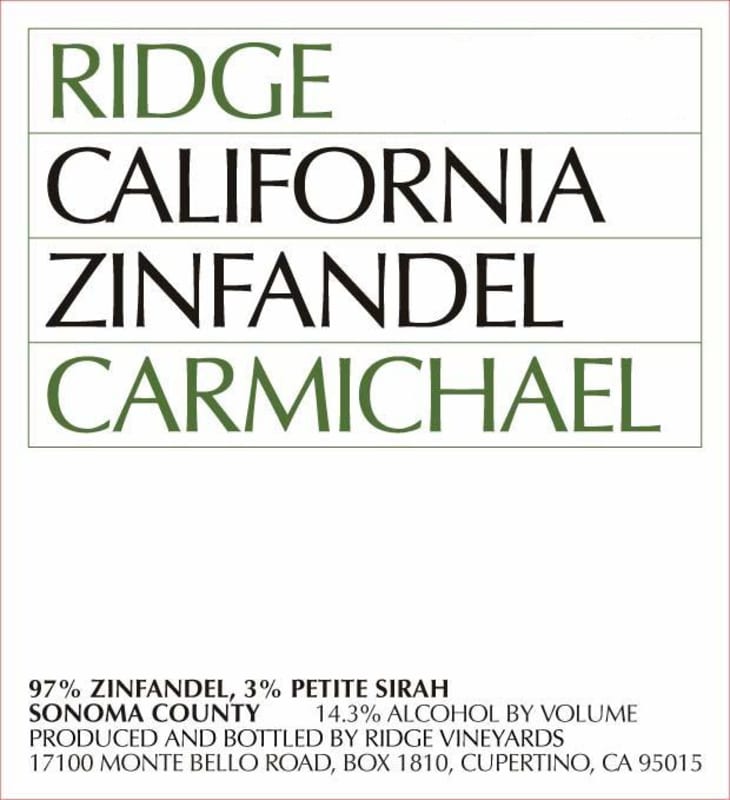 Ridge Carmichael Zinfandel 2010 Front Label