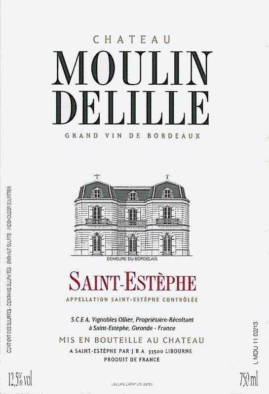Chateau Moulin Delille Saint Estephe Red 2012 Front Label