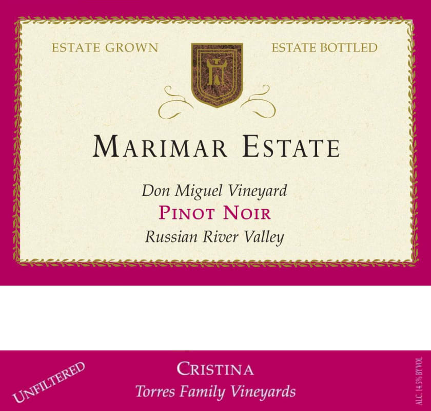 Marimar Estate Don Miguel Vineyard Cristina Pinot Noir 2010 Front Label
