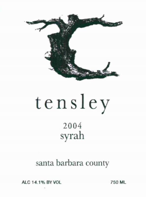 Tensley Santa Barbara Syrah 2004 Front Label
