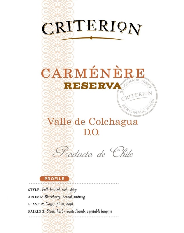 Criterion Reserva Carmenere 2019 Front Label