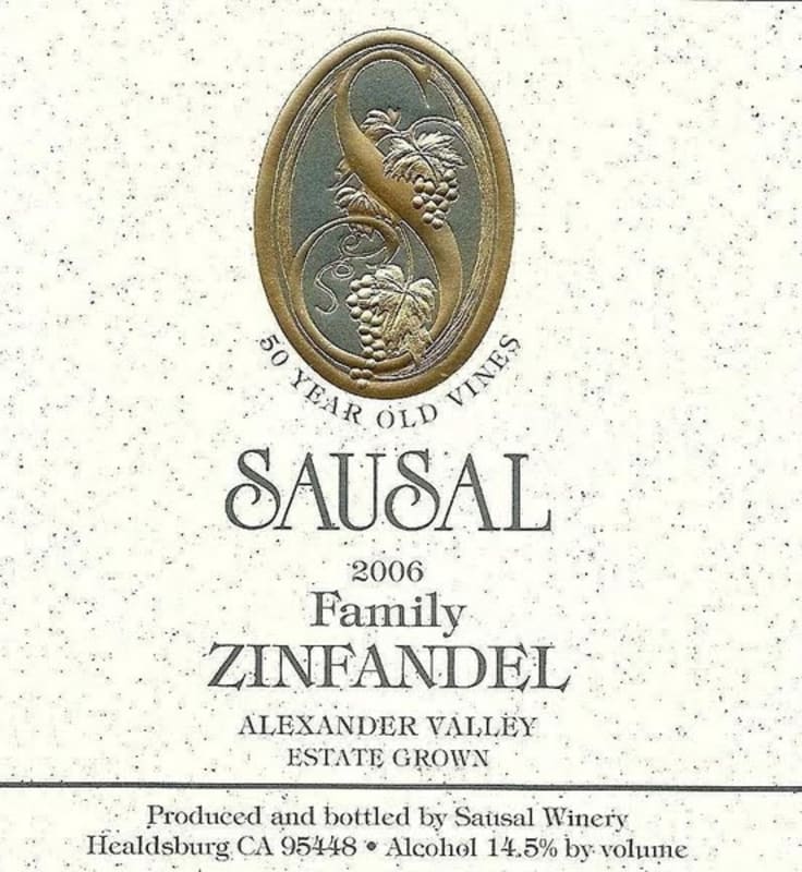 Sausal Winery Zinfandel 2006 Front Label