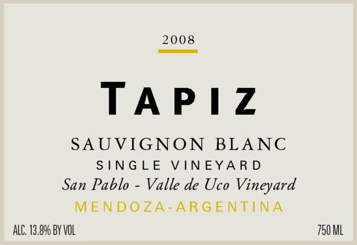 Tapiz Single Vineyard Sauvignon Blanc 2008 Front Label