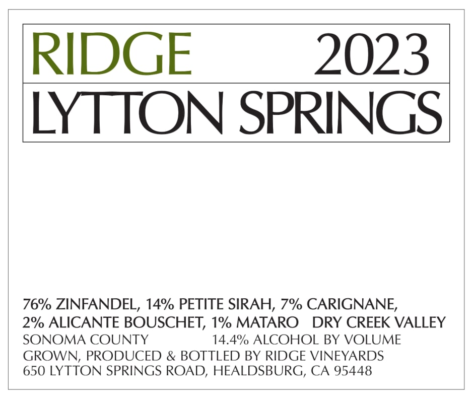 Ridge Lytton Springs Red Blend (375ML half-bottle) 2023 Front Label