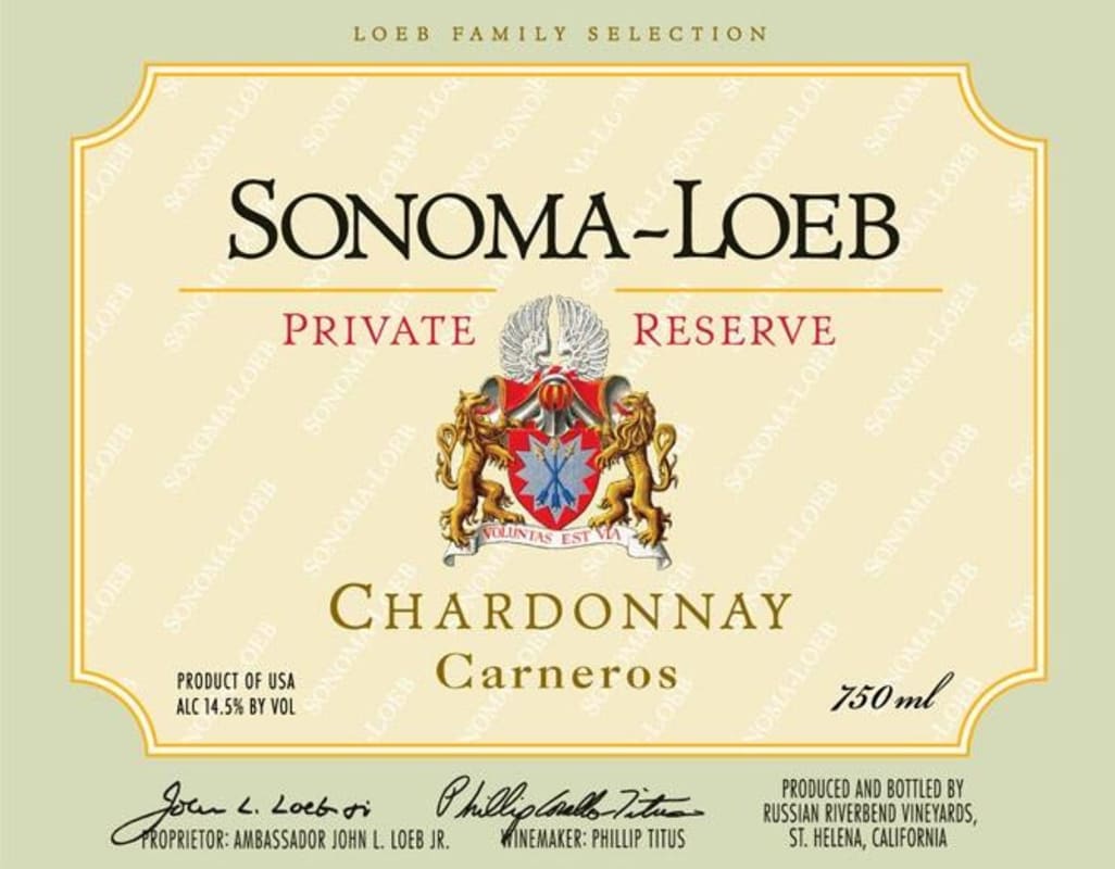 Sonoma-Loeb Private Reserve Chardonnay 2015 Front Label