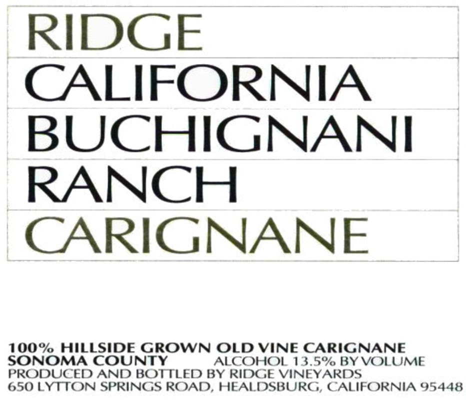 Ridge Buchignani Ranch Carignane 2005 Front Label