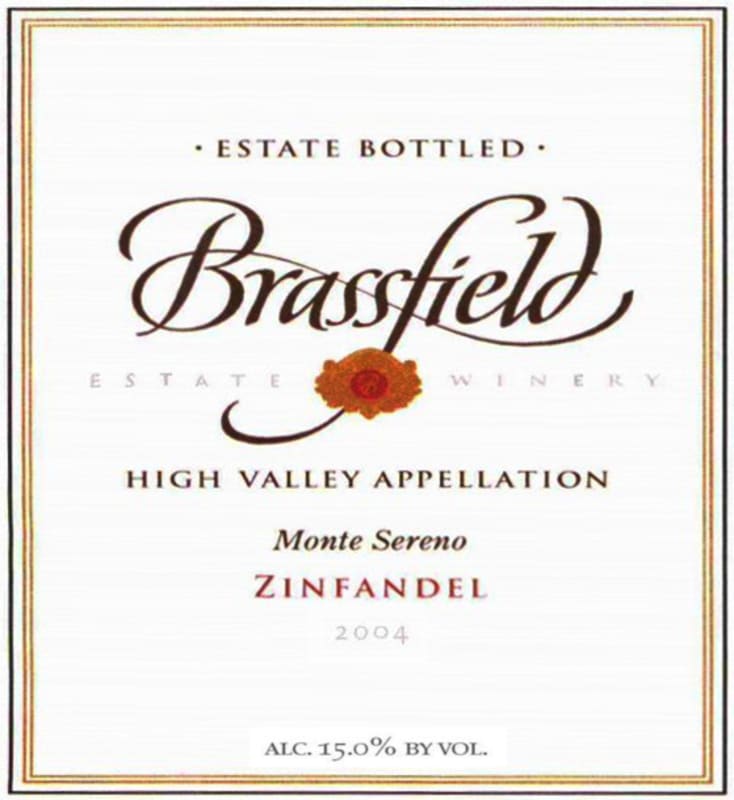 Brassfield Monte Sereno Vineyard Zinfandel 2004 Front Label