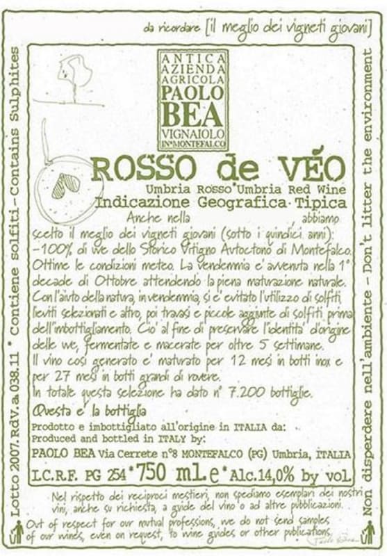 Paolo Bea Rosso di Veo 2012 Front Label