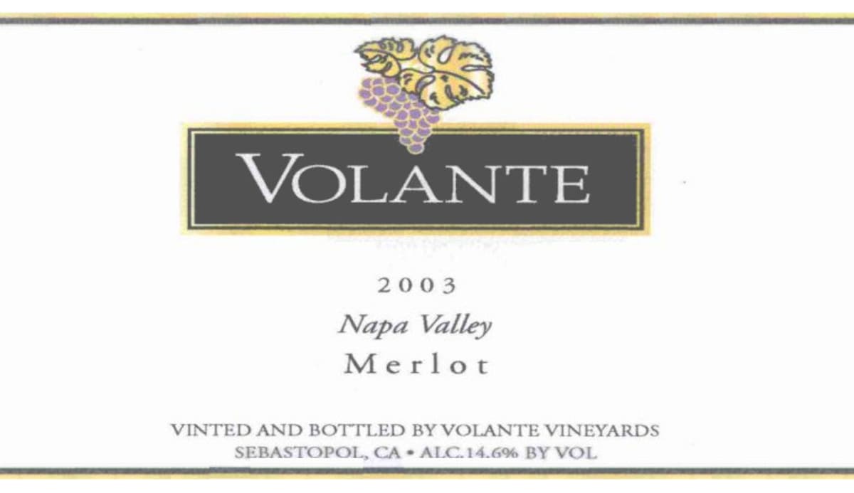 Volante Vineyards Merlot 2003 Front Label
