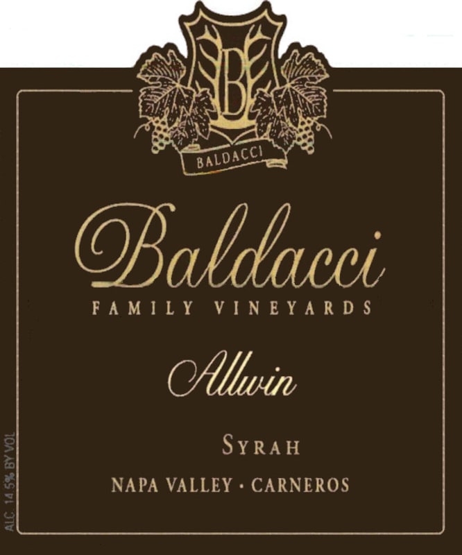Baldacci Family Vineyards Allwin Syrah 2014 Front Label