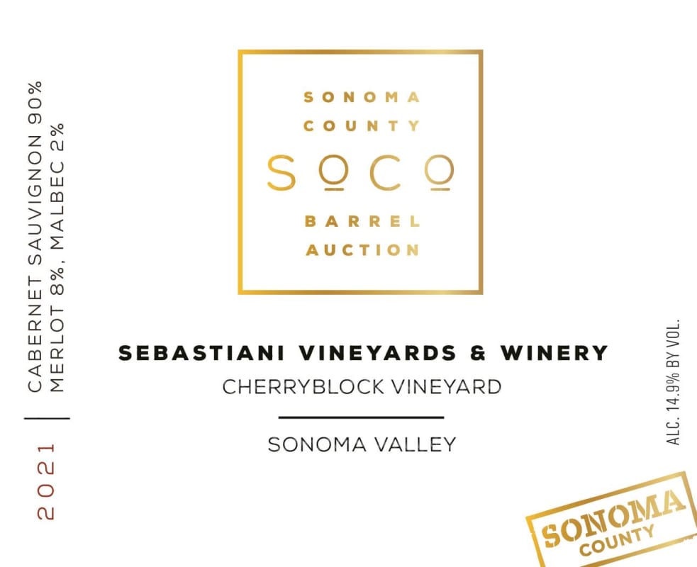 Sebastiani Cherryblock 60th Anniversary Cabernet Sauvignon (Sonoma Barrel Auction) 2021 Front Label