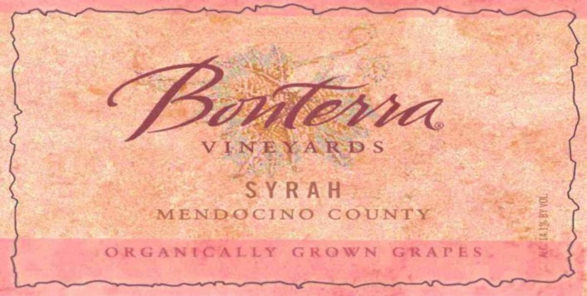 Bonterra Mendocino County Syrah 2000 Front Label