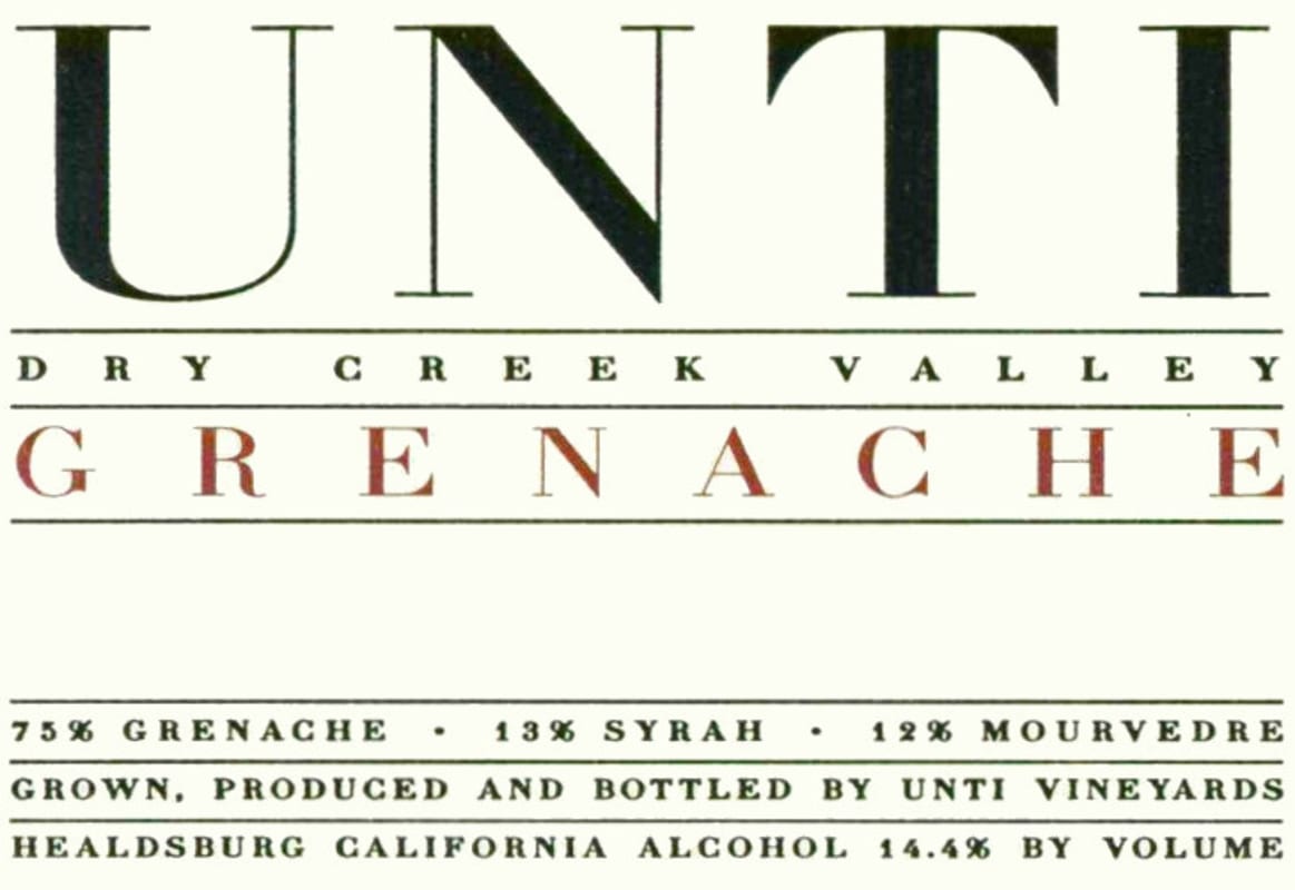 Unti Grenache 2009 Front Label
