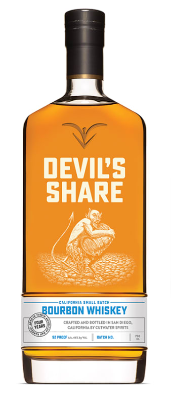 Cutwater 4 Year Devil's Share Small Batch Bourbon Whiskey Front Bottle Shot