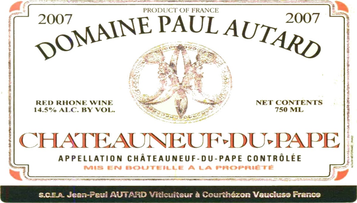 Domaine Paul Autard Chateauneuf-du-Pape 2007 Front Label