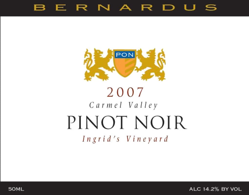 Bernardus Ingrid's Vineyard Pinot Noir 2007 Front Label