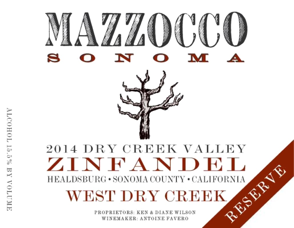 Mazzocco West Dry Creek Reserve Zinfandel 2014 Front Label