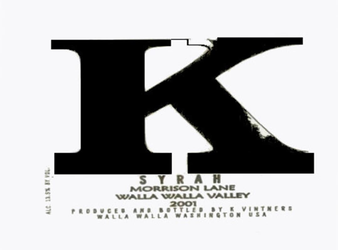 K Vintners Morrison Lane Syrah 2001 Front Label