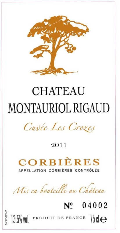 Chateau Montauriol Rigaud Cuvee Les Crozes 2011 Front Label
