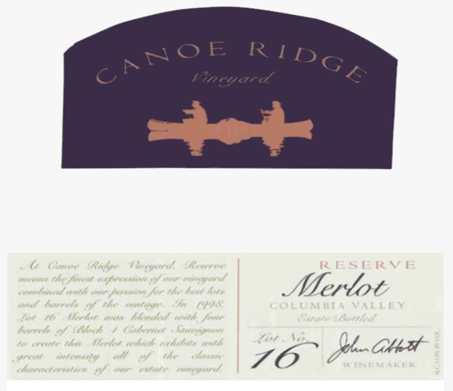 Canoe Ridge Reserve Merlot 2001 Front Label