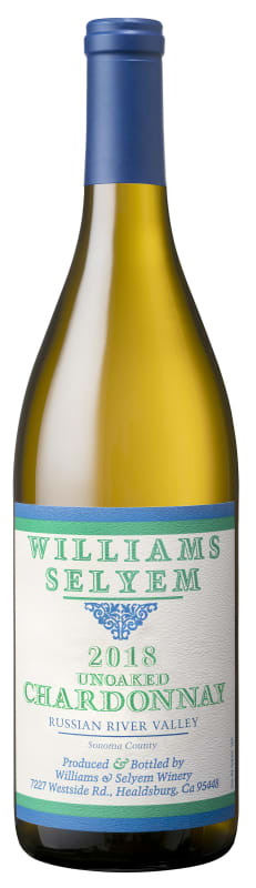 Williams Selyem Unoaked Chardonnay 2018 Front Bottle Shot
