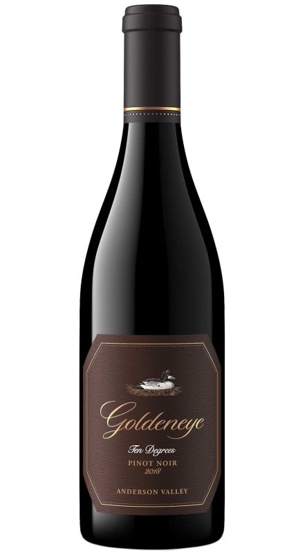 Goldeneye Ten Degrees Anderson Valley Pinot Noir 2018 Front Bottle Shot