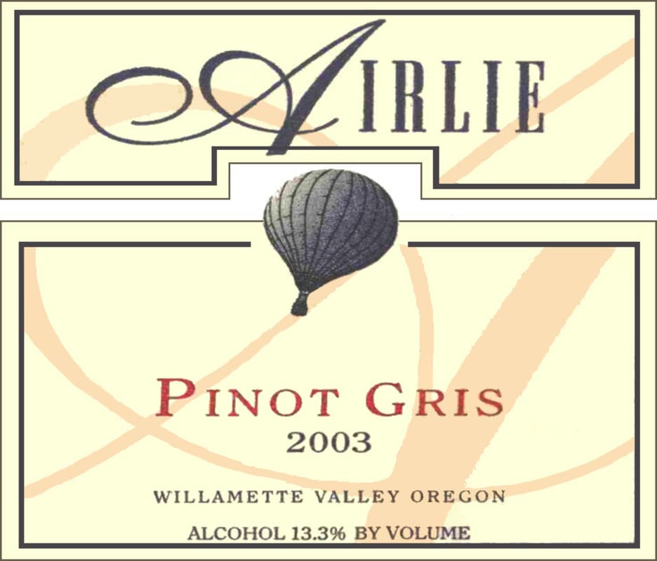 Airlie Pinot Gris 2003 Front Label