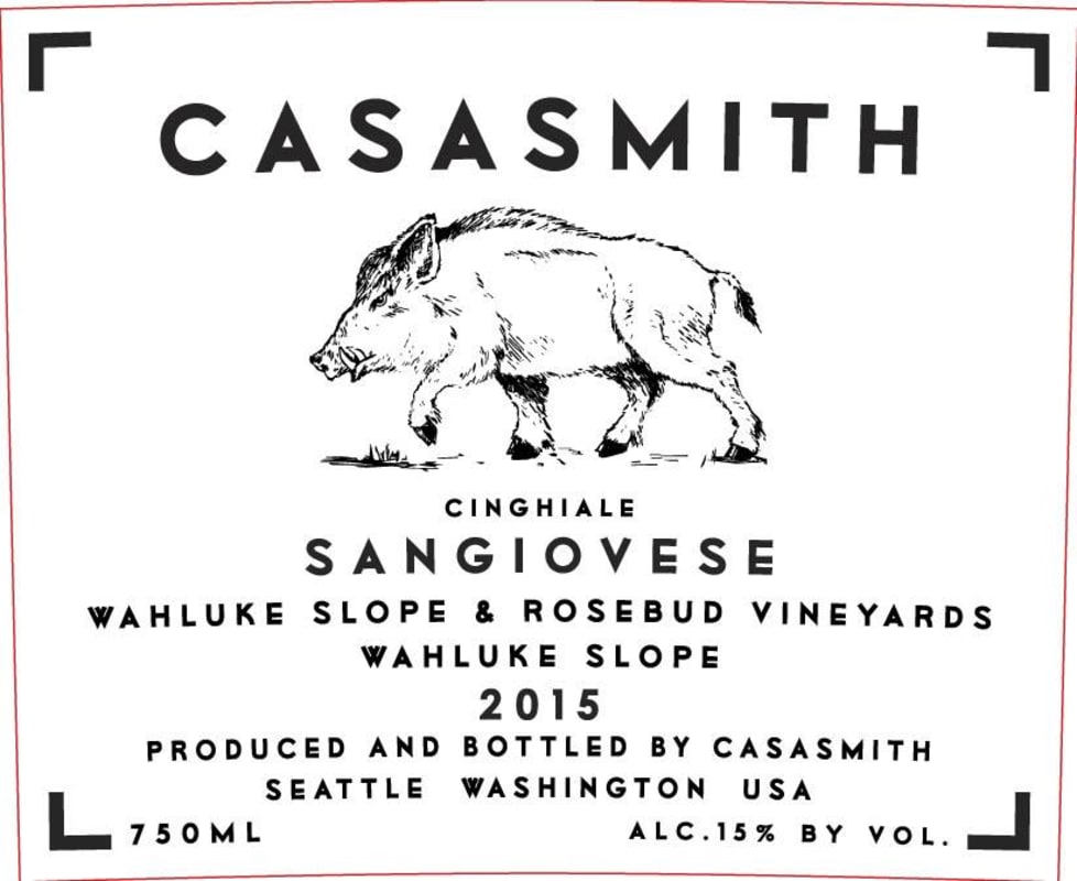 K Vintners CasaSmith Cinghiale Sangiovese 2015 Front Label