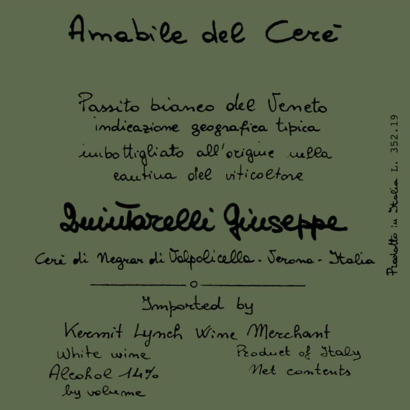 Giuseppe Quintarelli Amabile del Cere Passito Bianco (375ML half-bottle) 2017 Front Label
