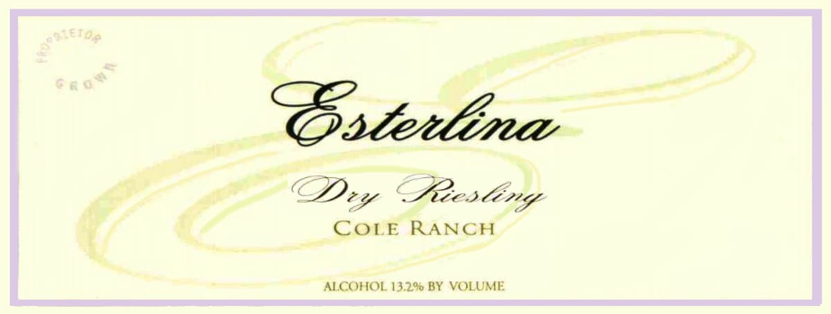 Esterlina Vineyards & Winery Dry Riesling 2013 Front Label