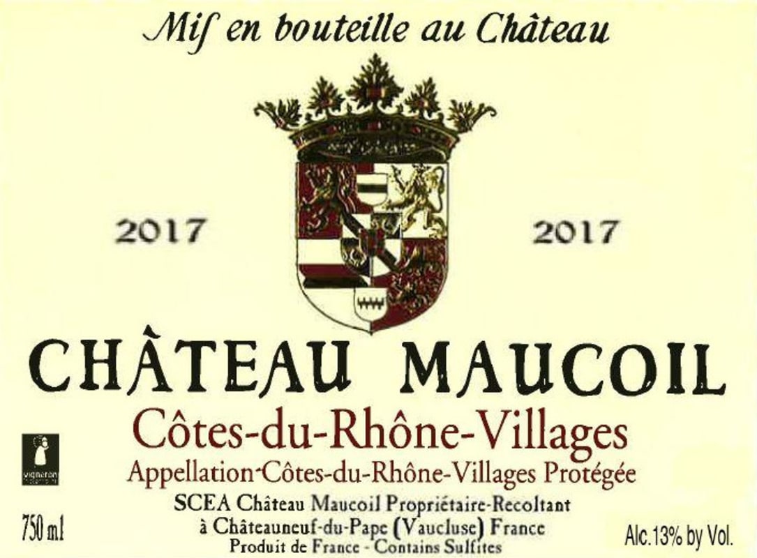 Chateau Maucoil Cotes du Rhone Villages 2017 Front Label