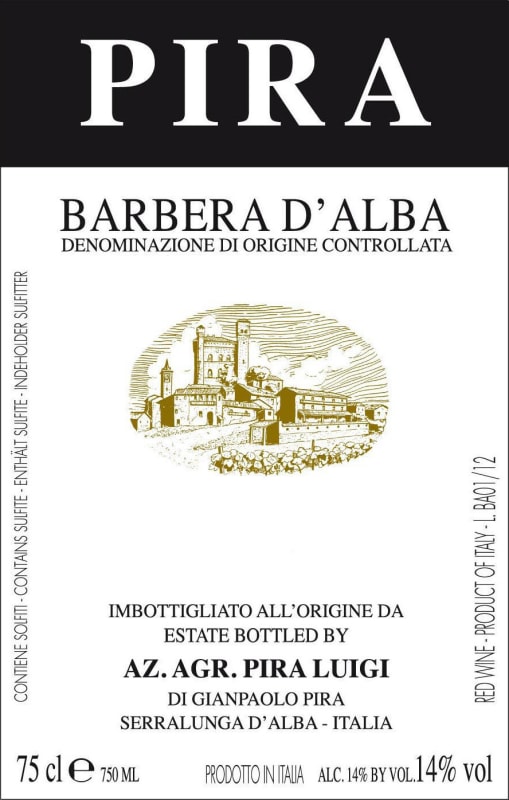 Luigi Pira Barbera d'Alba 2015 Front Label